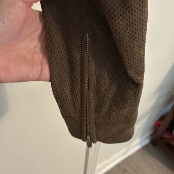 Zara Faux Suede Moto Jacket Mens Small Brown Perforated Full Zip Long Sleeve - Picture 4 of 5